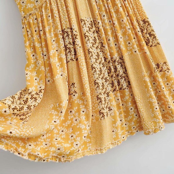 CLEARANCE Yellow Ditsy Floral Babydoll Summer Tank Dress - Picture 6 of 9